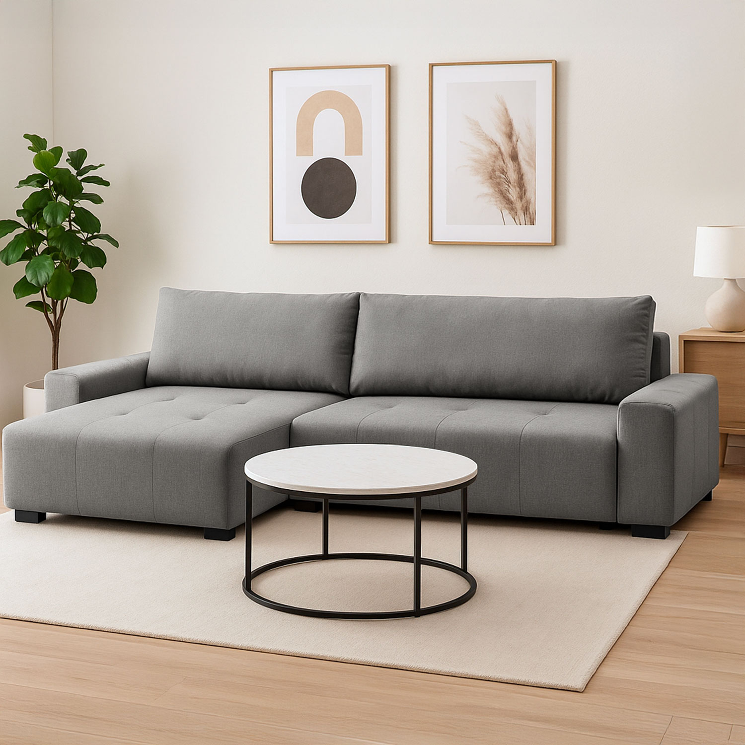 Canapé d'angle convertible élégant Malone Tissu Gris