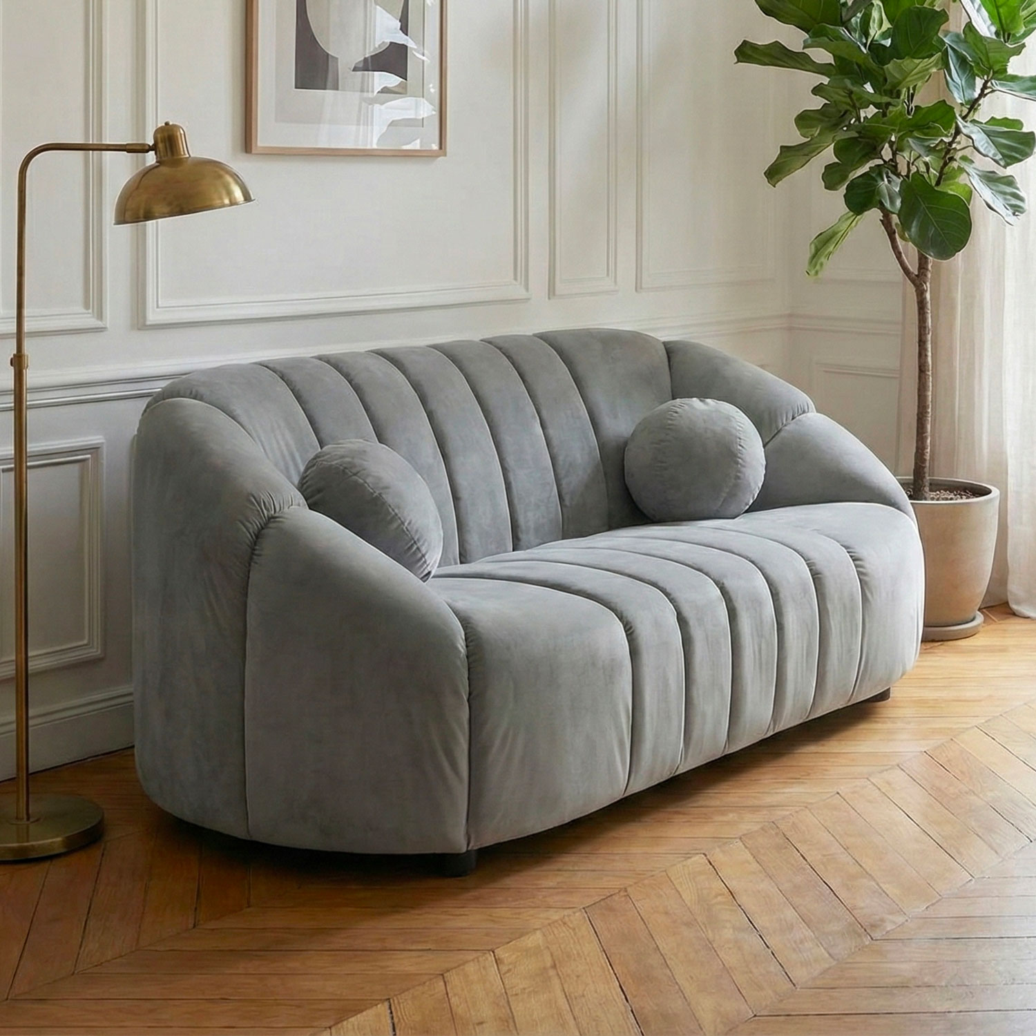 Canapé 2 places design Sidonie Velours Gris