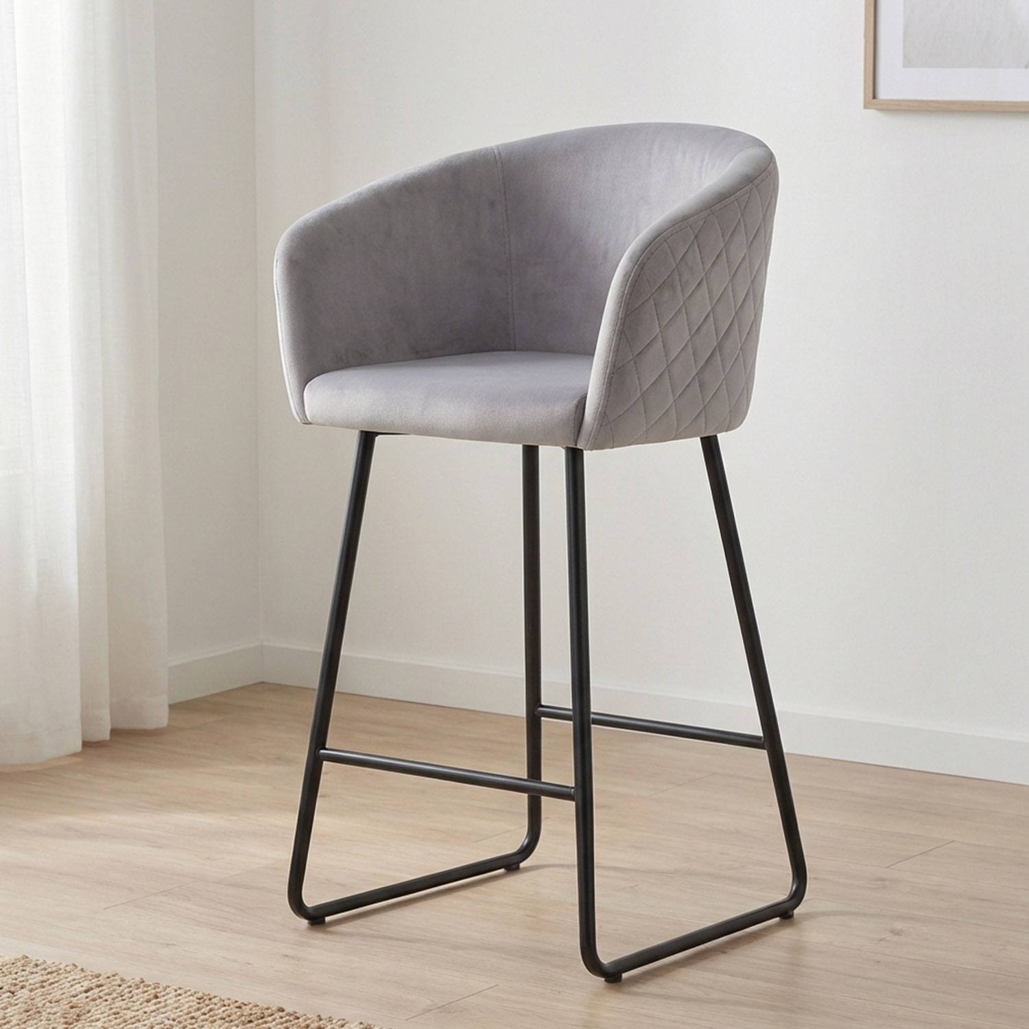Chaise de bar Bobby Velours Argent