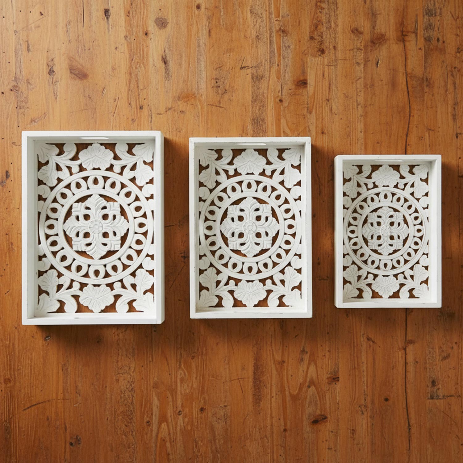 Lot de 3 plateaux style oriental avec moulures Kalmiac Blanc