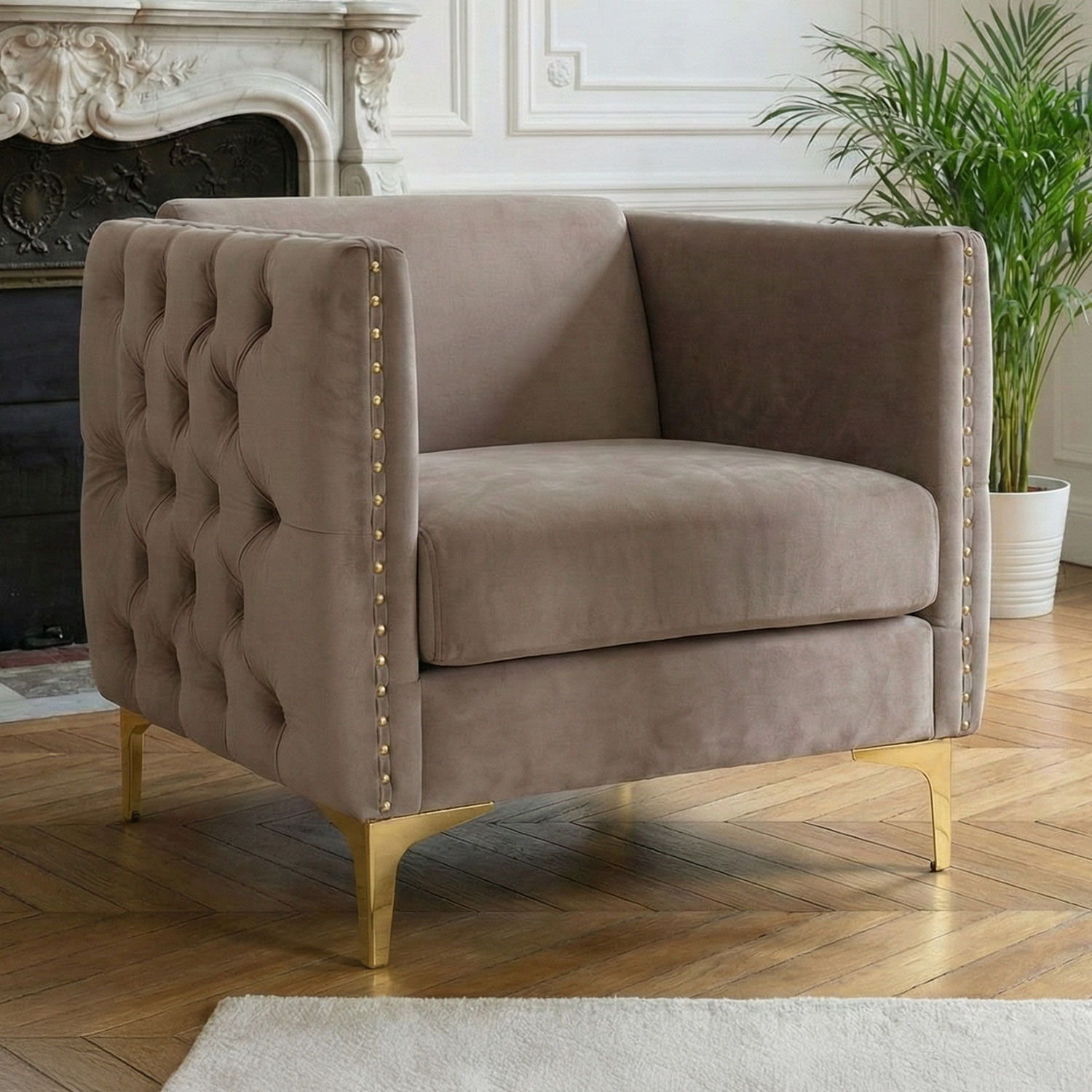 Fauteuil Joshua Velours Taupe