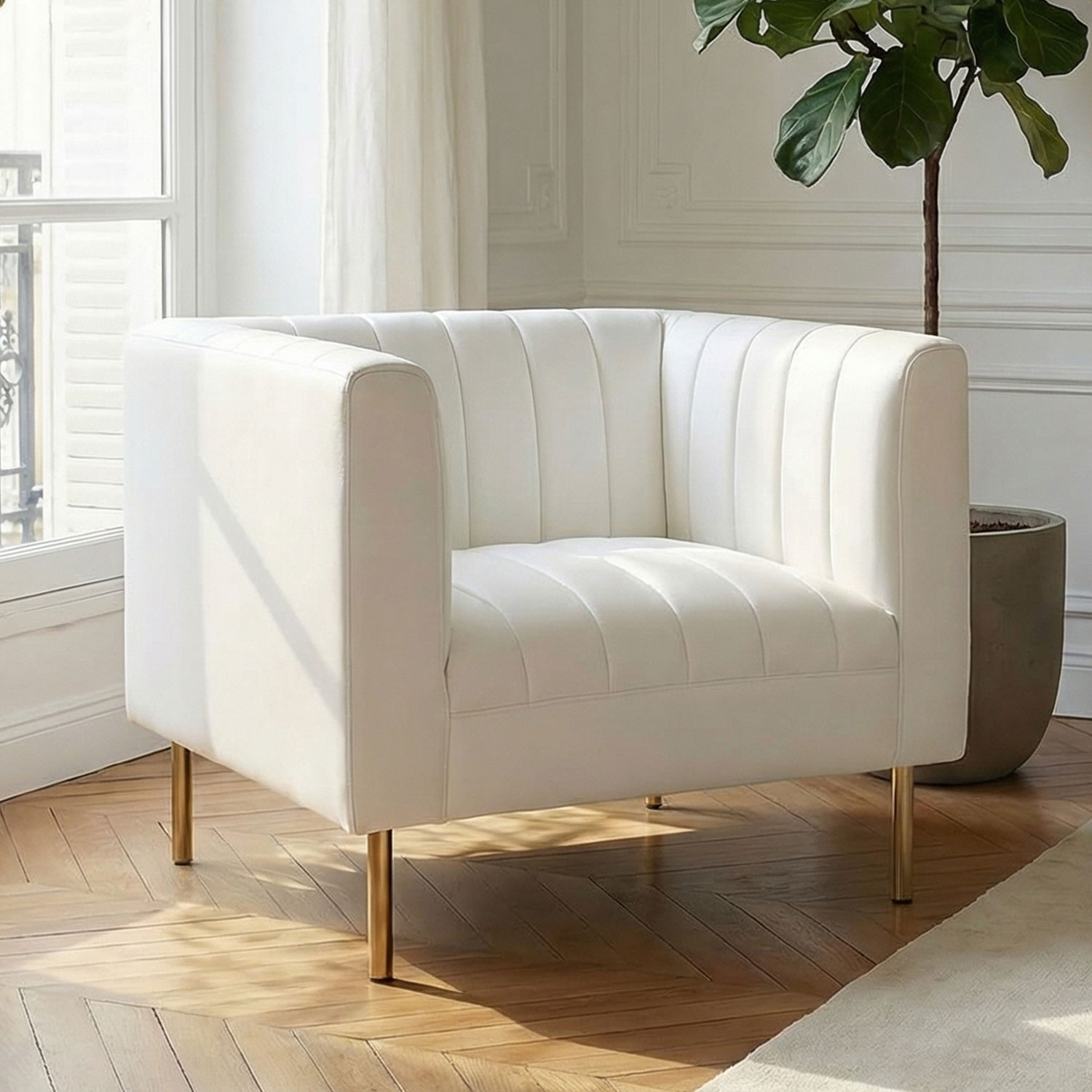Fauteuil moderne à coutures verticales Sacramento Simili Blanc