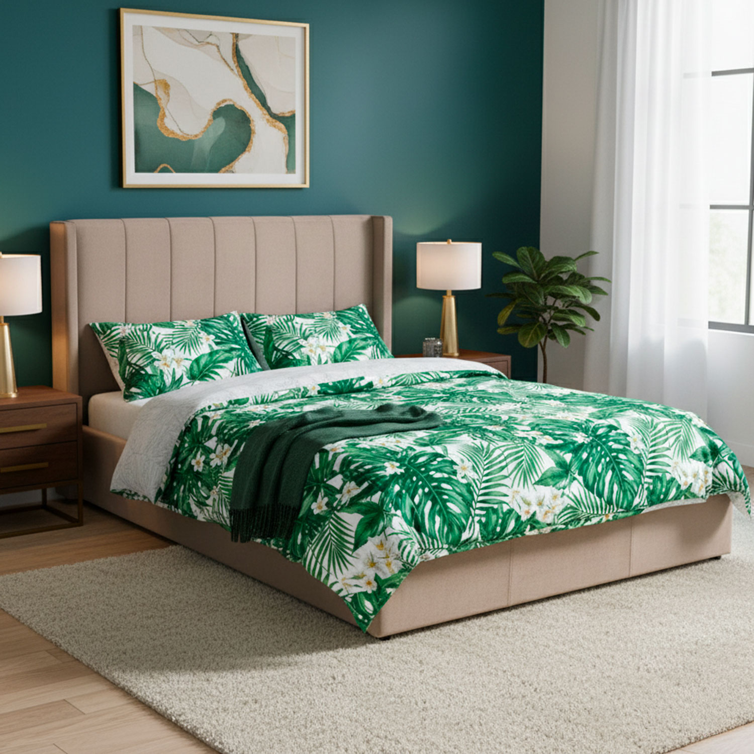Lit double Magorial avec sommier relevable 160x200cm Velours Taupe