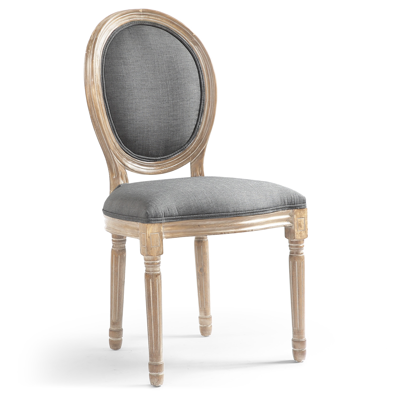 Lot de 2 chaises médaillon style Louis XVI Bois massif patiné et Tissu Gris