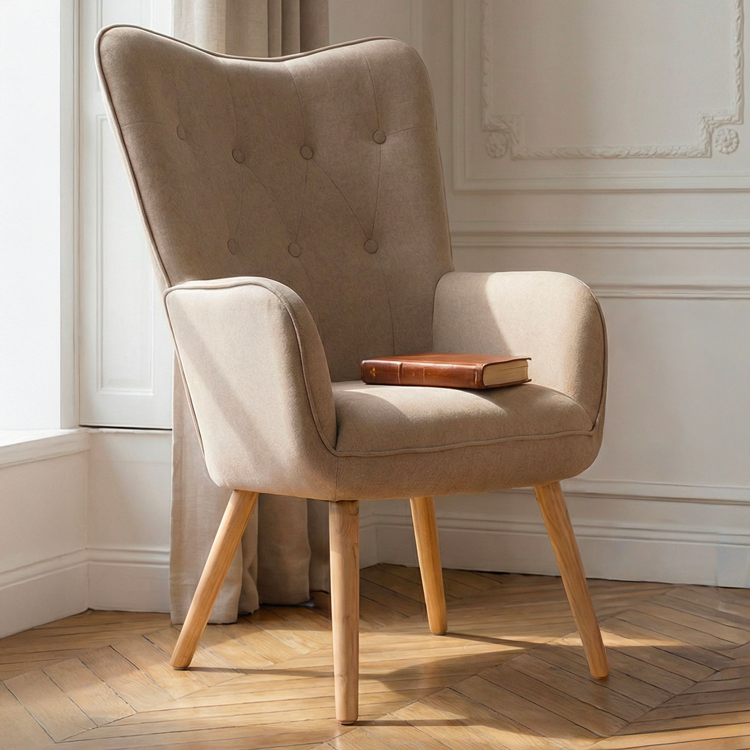 Fauteuil scandinave Klarys Tissu Beige