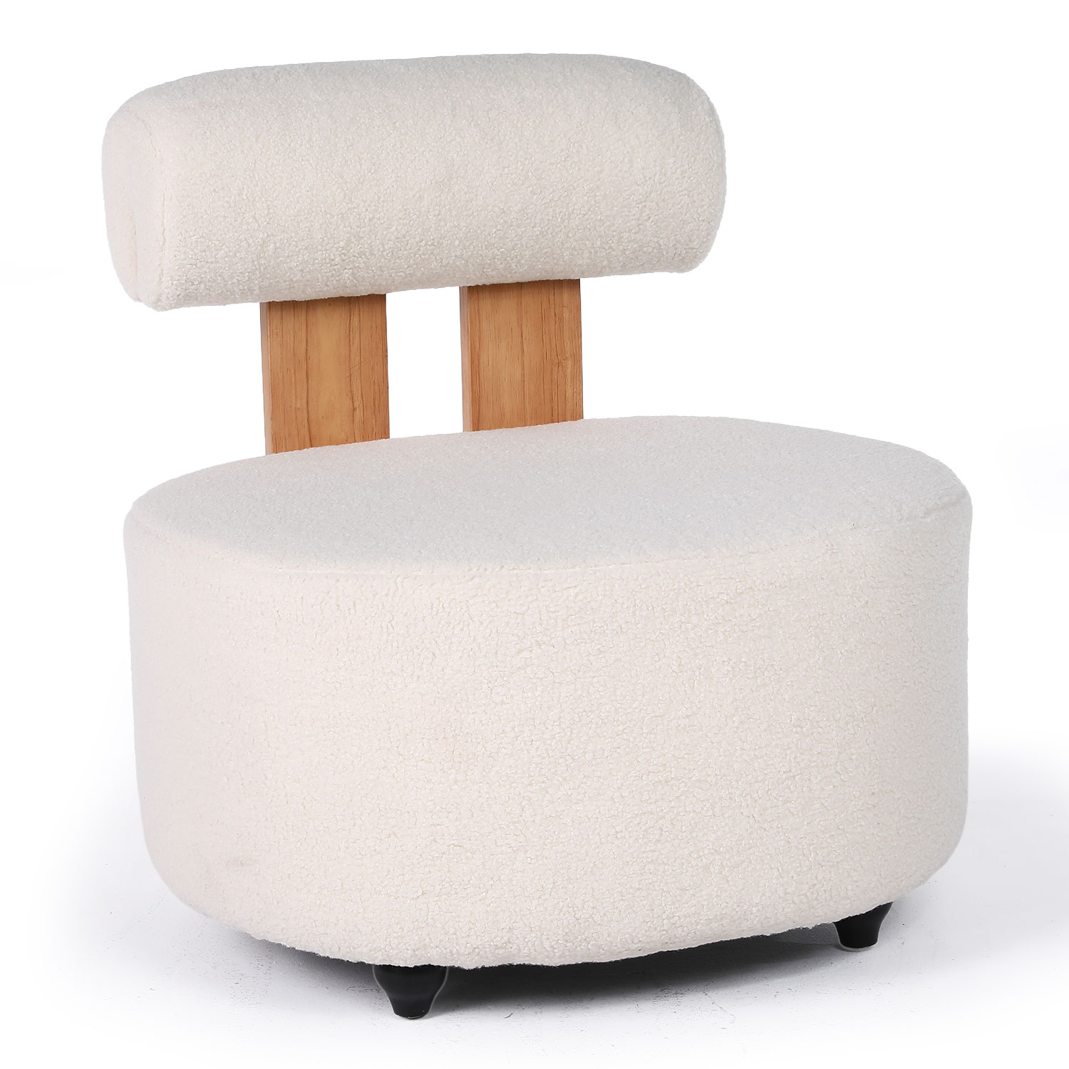 Fauteuil design Canelo Bois clair et Tissu bouclette Crème