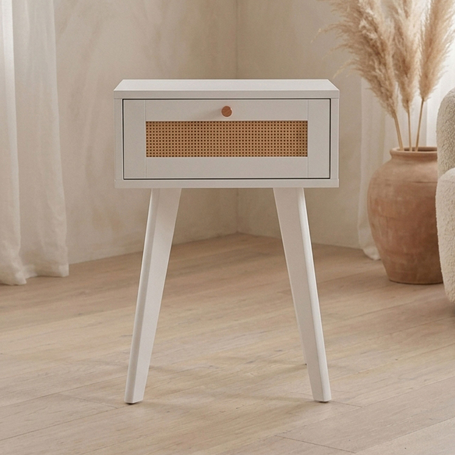 Table de chevet 1 tiroir avec cannage Dalgora L40cm Blanc