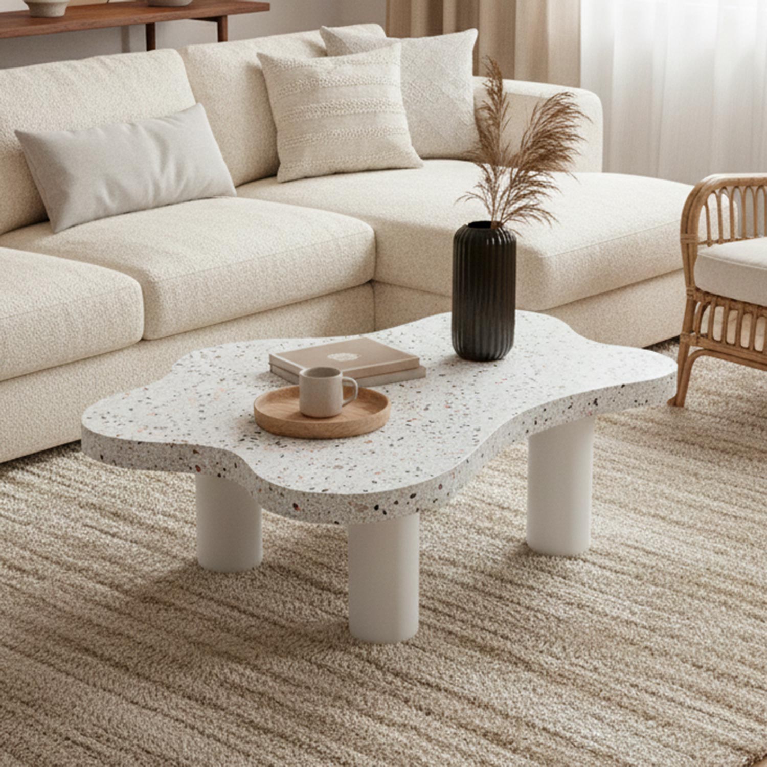 Table basse forme nuage 69x100cm Lagoon Effet Terrazzo