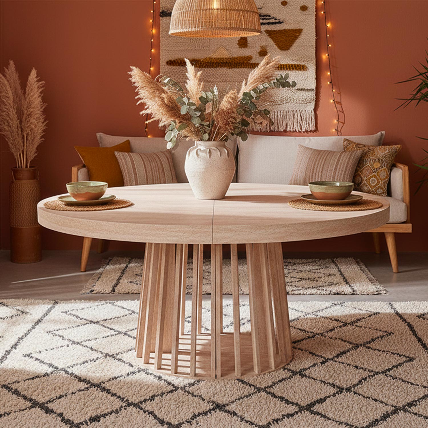 Table ovale extensible 150-300cm Eliza Effet Travertin Beige