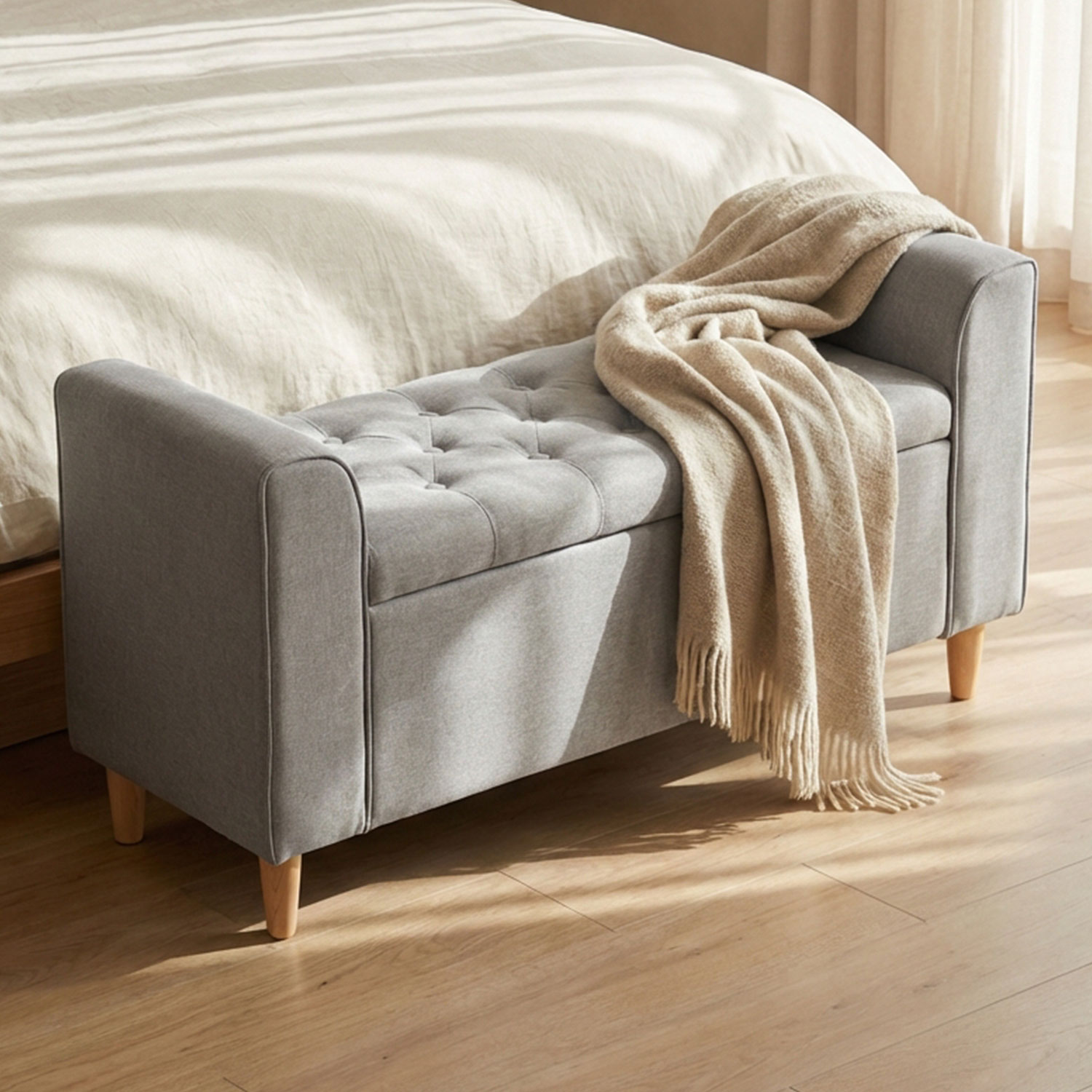 Banc coffre Winnie Tissu Gris clair