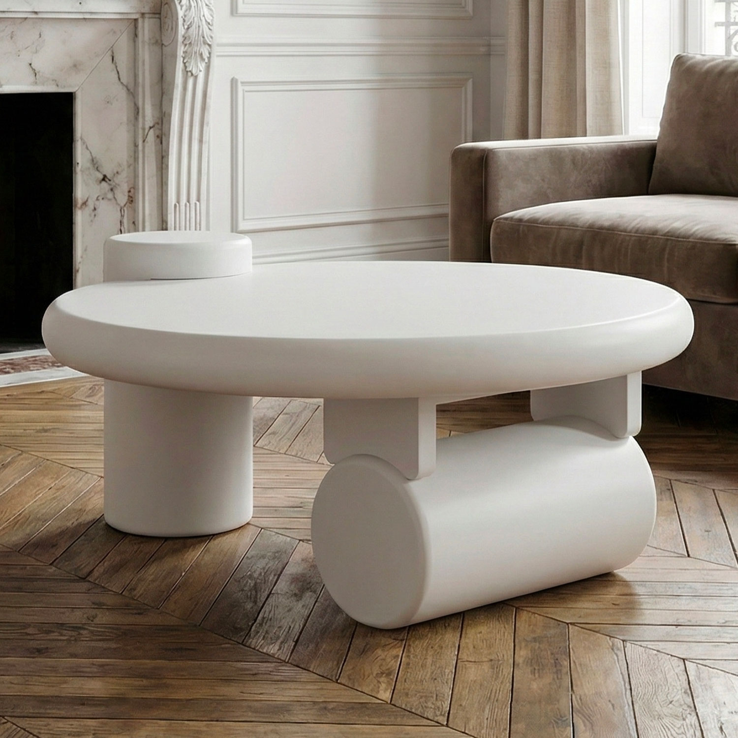 Table basse ronde asymétrique 100cm Yang Crème