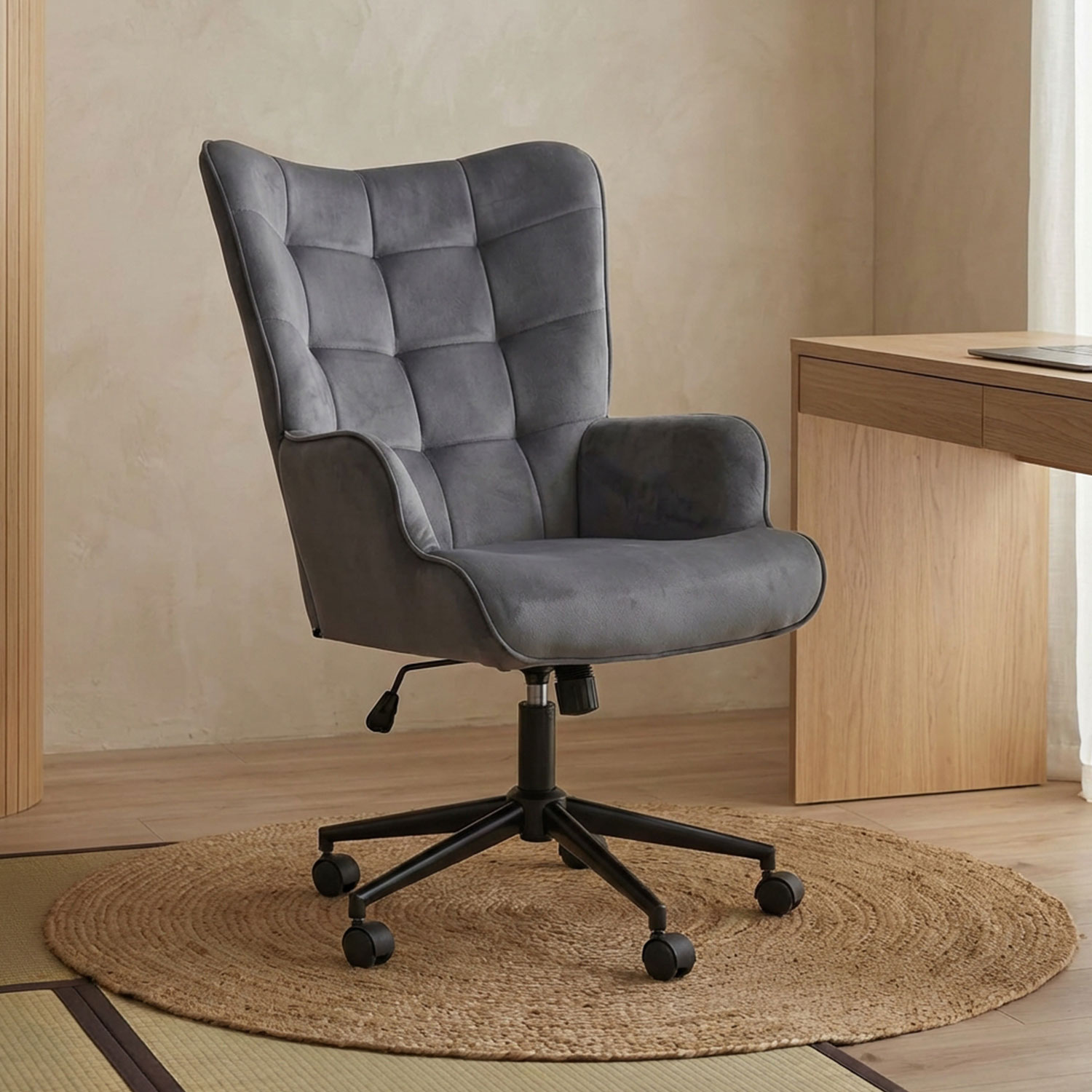 Fauteuil de bureau moderne à haut dossier Florelo Velours Gris