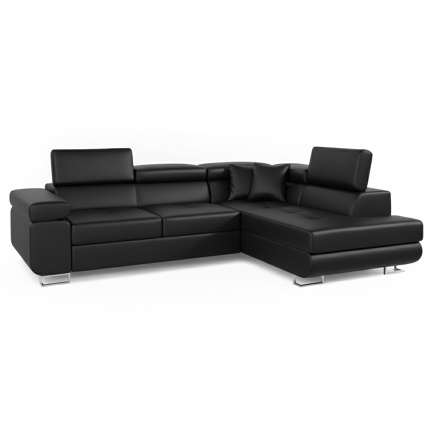 Canapé d'angle convertible Antoni avec têtières relevables Simili Noir