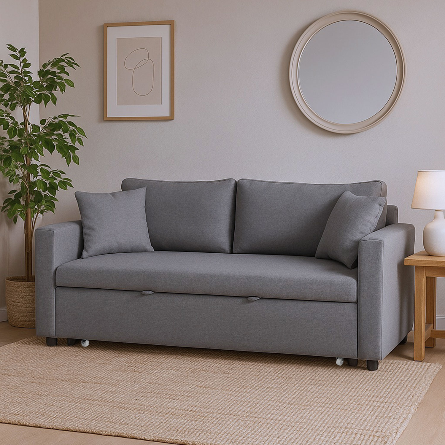 Canapé 3 places Convertible Saphir Tissu Gris Clair
