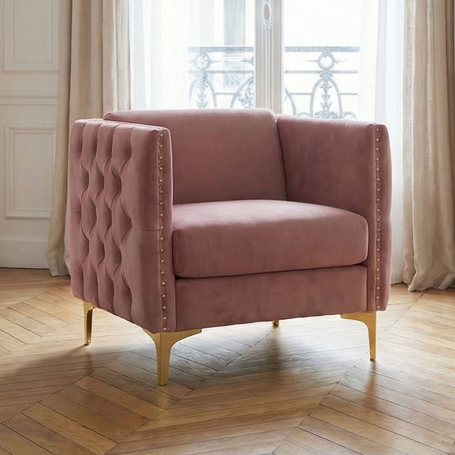 Fauteuil Joshua Velours Rose