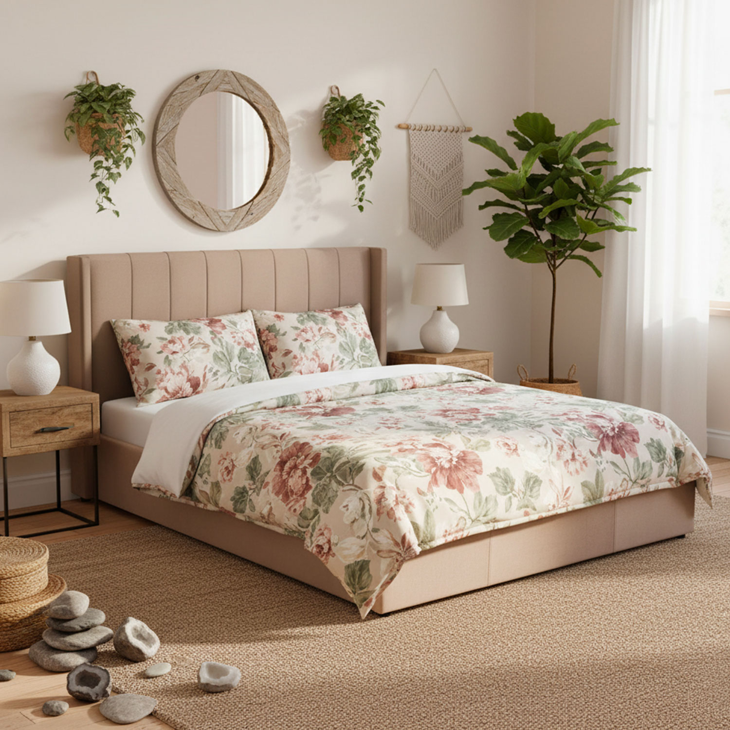 Lit double Magorial avec sommier relevable 180x200cm Velours Taupe