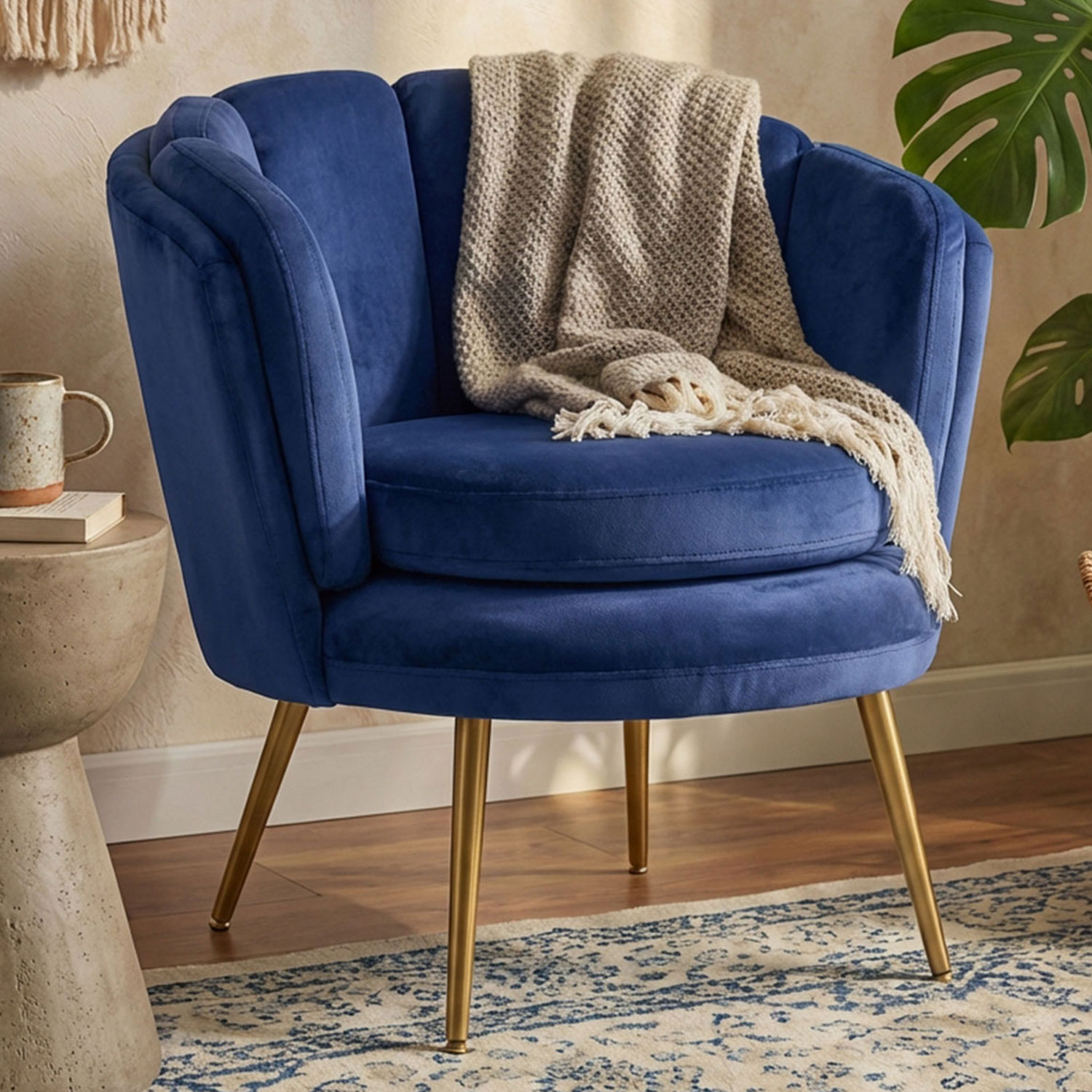 Fauteuil arrondi Velours Bleu