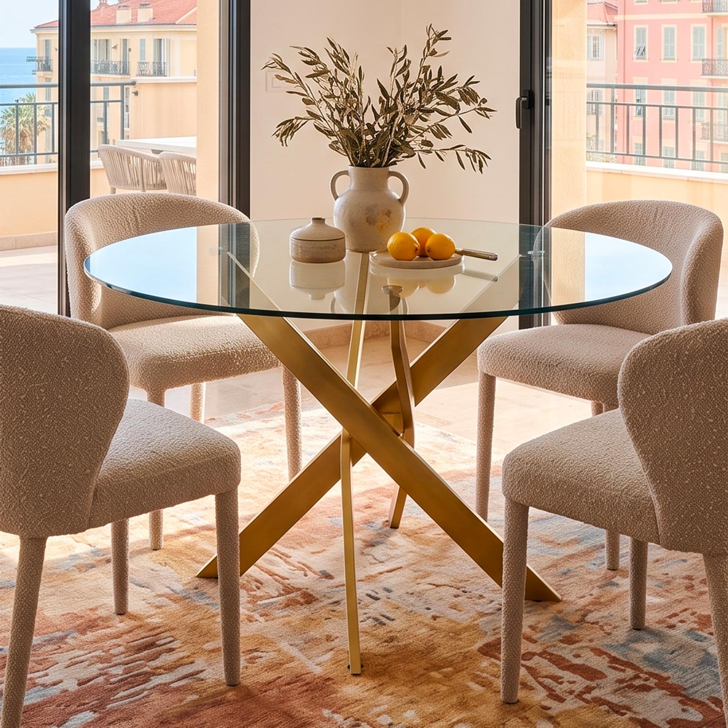 Table ronde en verre pieds Or