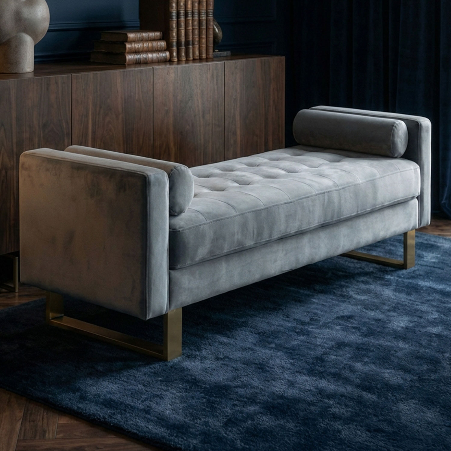 Banquette capitonnée Shell Velours Argent
