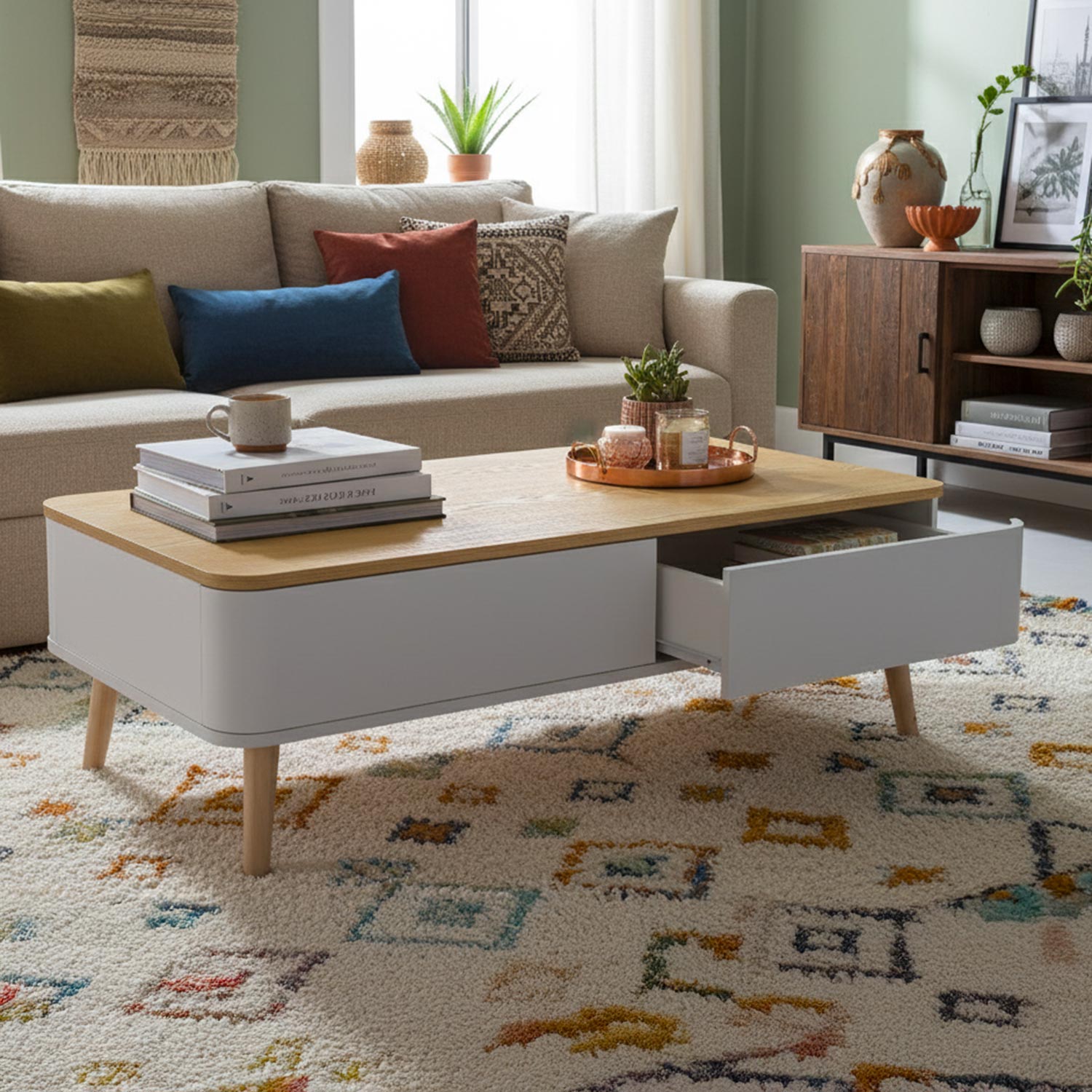 Table basse scandinave Bergen Blanc et Bois