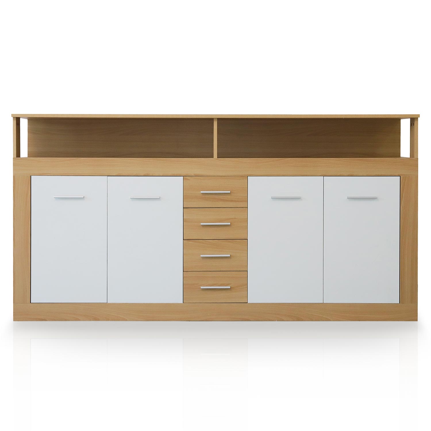 Buffet contemporain L190cm 4 portes er 4 tiroirs Lunata Bois sonoma et Blanc