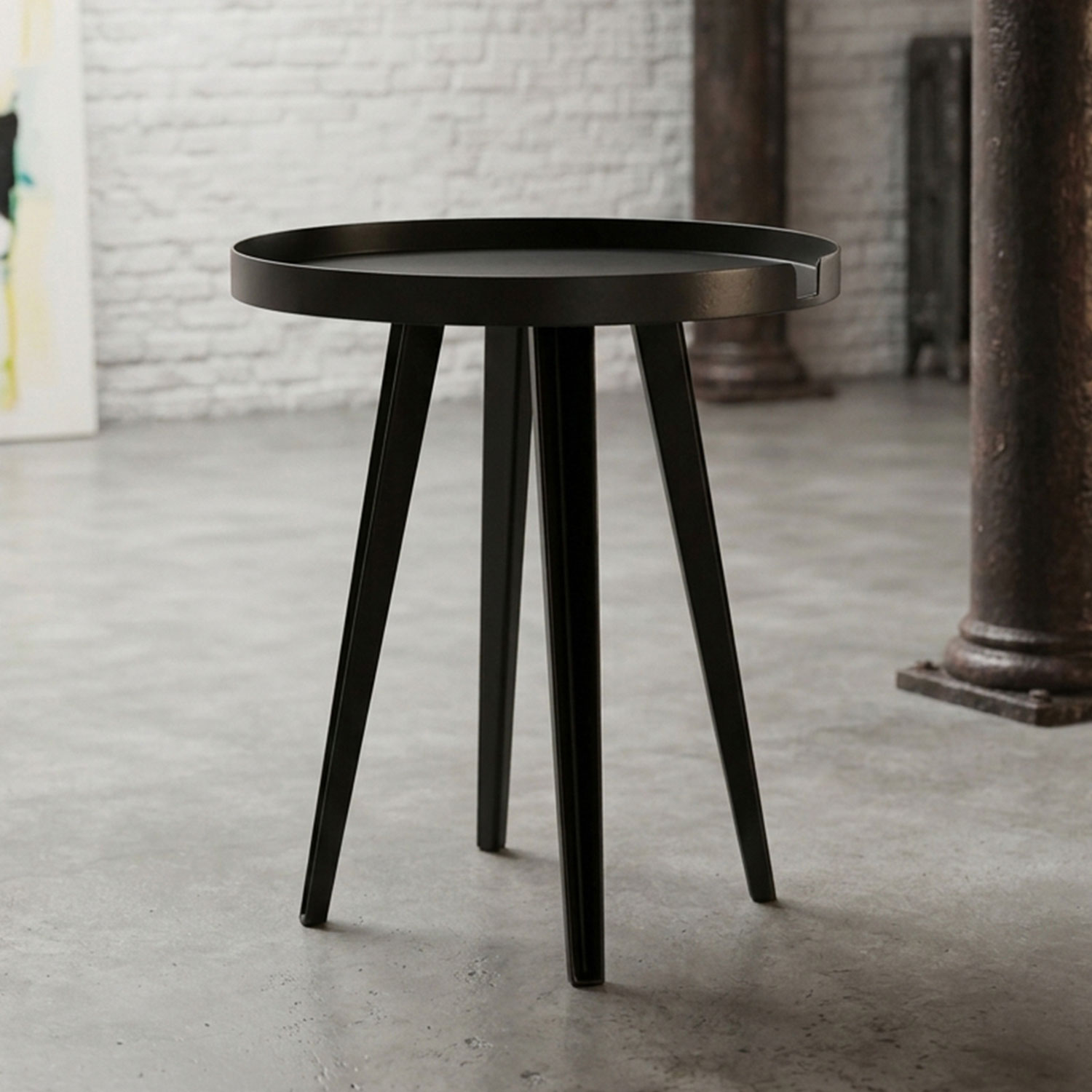 Table d'appoint ronde à rebord 45cm Bipolart Métal Noir