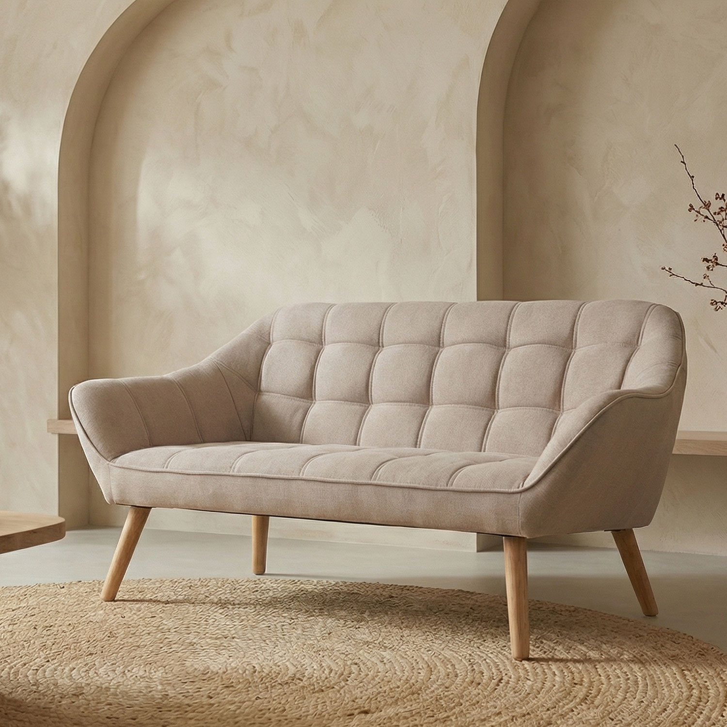 Canapé 2 places Scandinave Zentao Tissu Beige