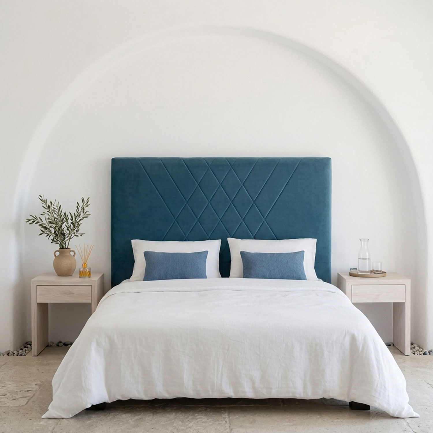 Tête de lit Diam 160cm Velours Bleu