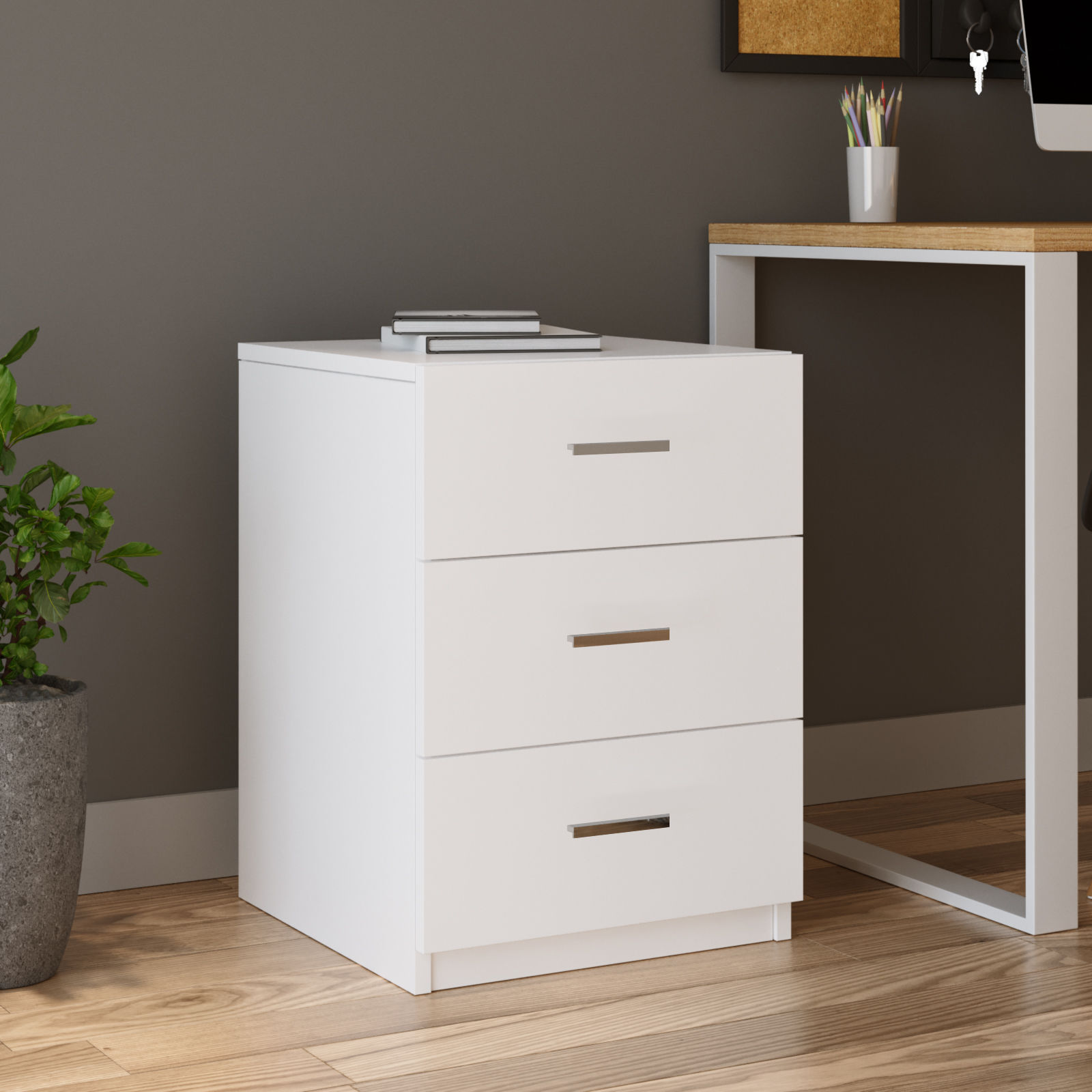 Table de chevet Moderne 3 Tiroirs Sylar Blanc