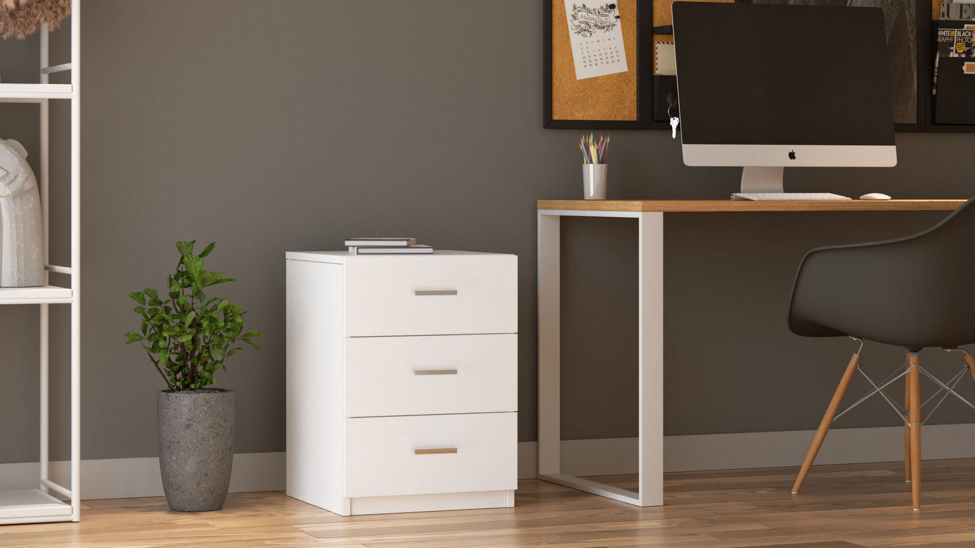 Table de chevet Moderne 3 Tiroirs Sylar Blanc