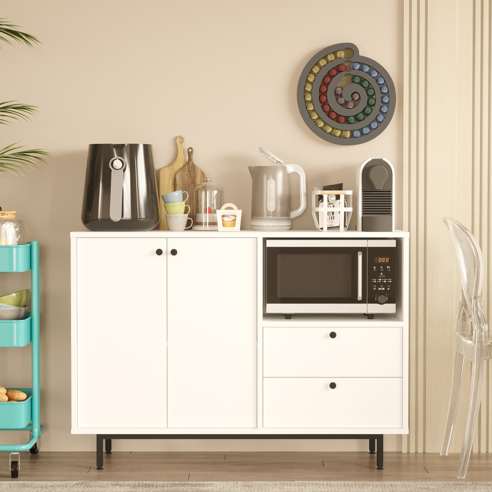 Buffet 2 portes et 2 tiroirs Axyl L88cm Blanc
