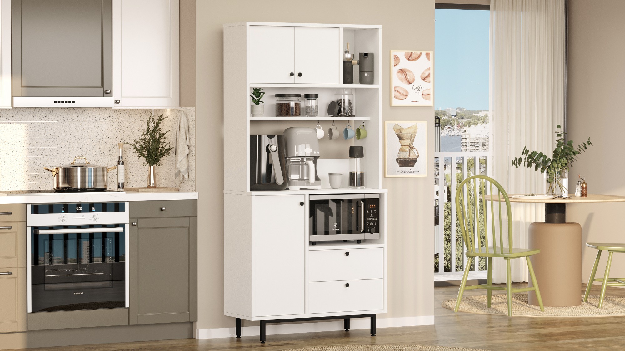 Armoire de cuisine moderne 4 portes et 2 tiroirs Axyl L88xH180cm Blanc