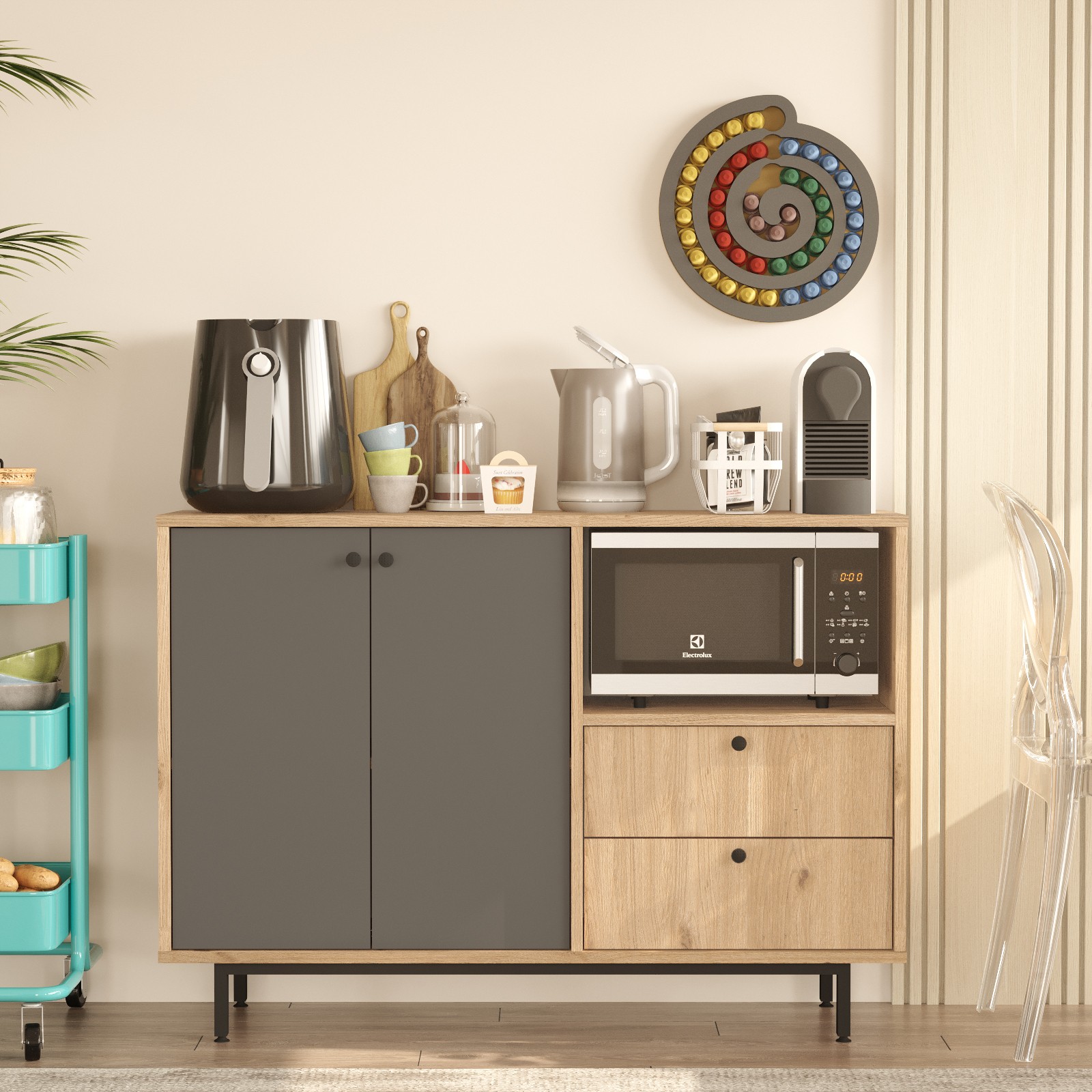 Buffet 2 portes et 2 tiroirs Axyl L120cm Chêne et Anthracite