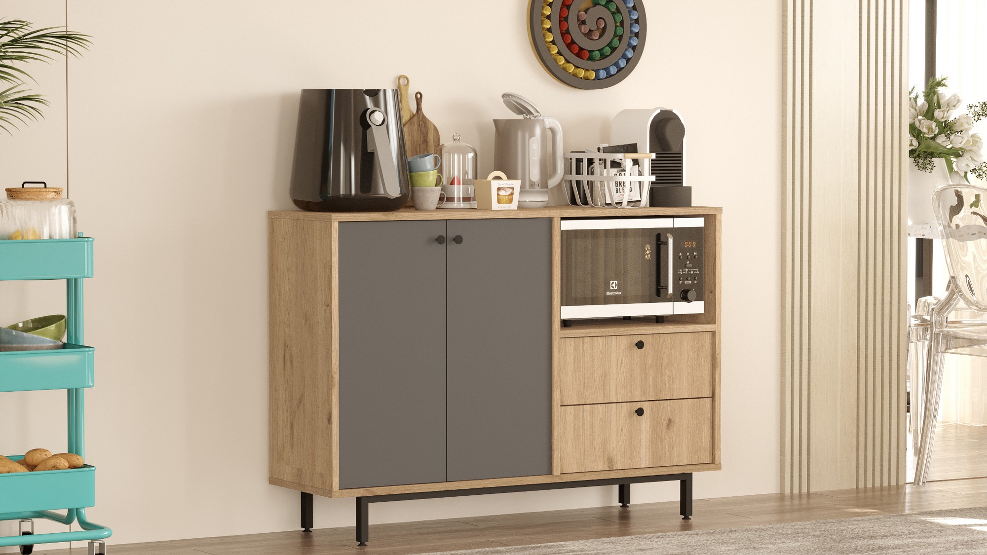 Buffet 2 portes et 2 tiroirs Axyl L120cm Chêne et Anthracite