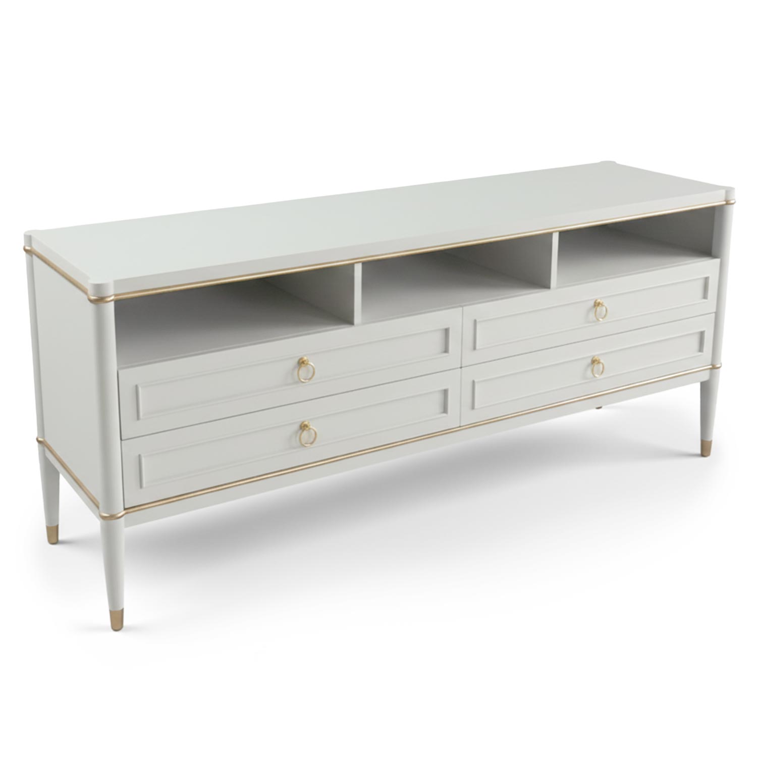 Meuble TV élégant 4 tiroirs Optimus Beige clair et Or