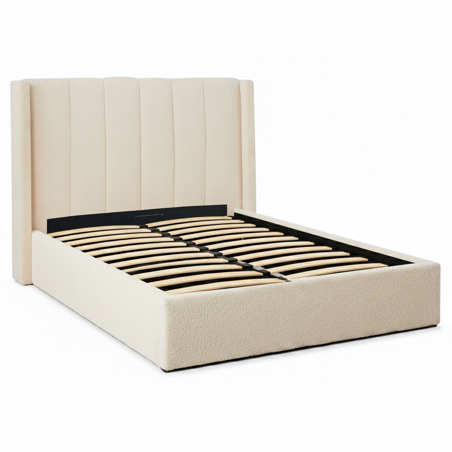 Lit double Magorial avec sommier relevable 140x190cm Tissu bouclette Crème