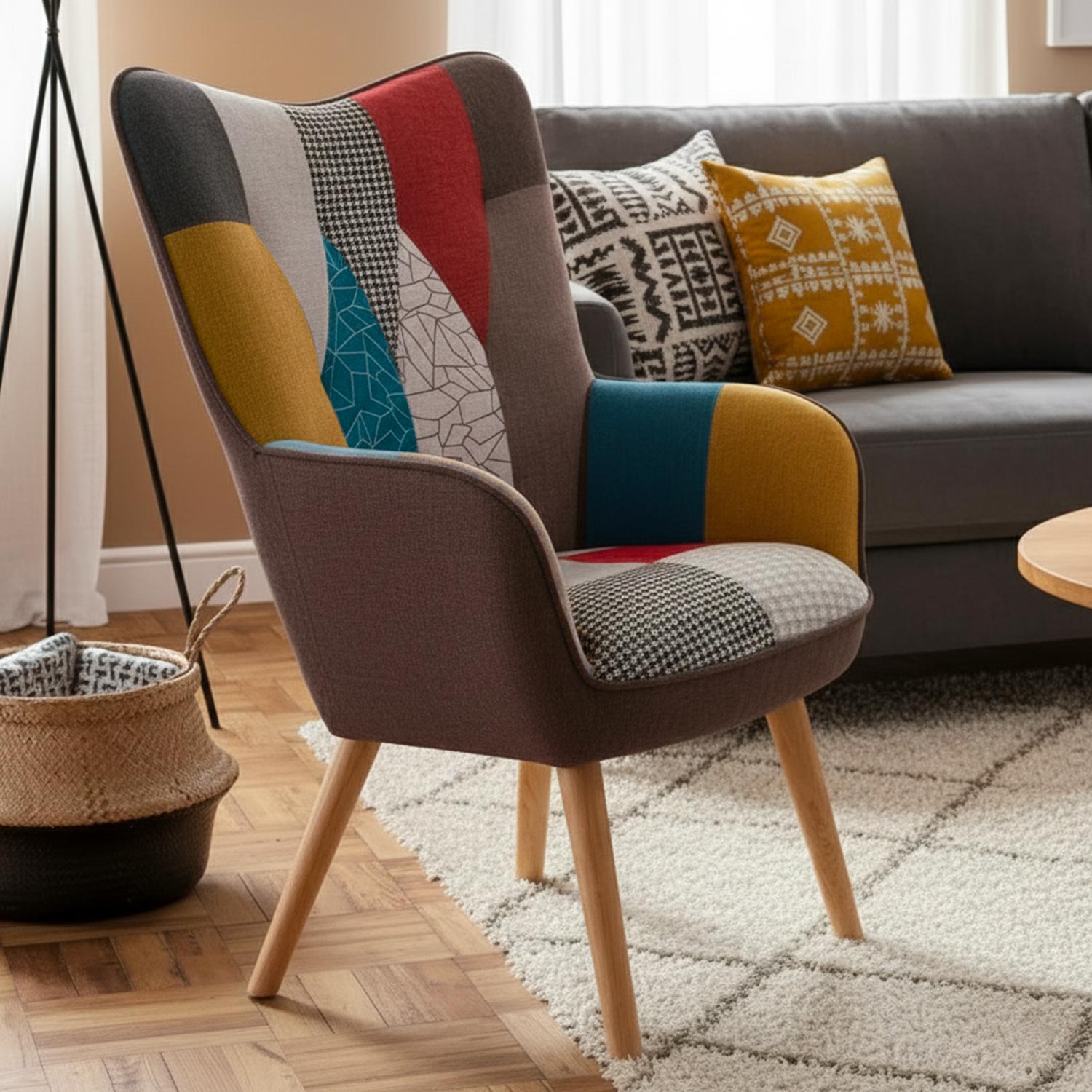 Fauteuil scandinave Klarys Tissu Patchwork
