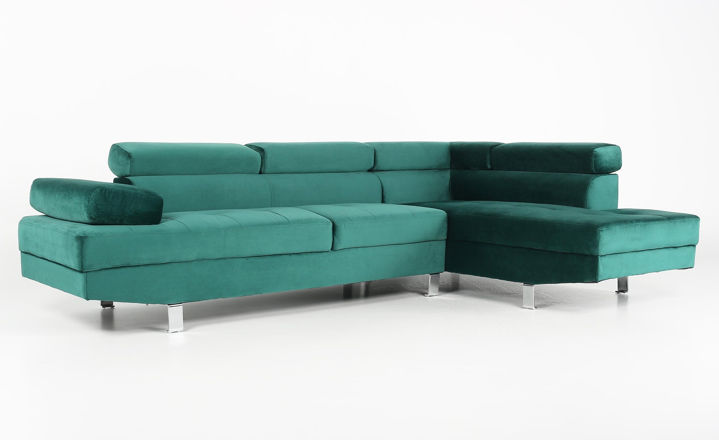 Canapé d'angle avec têtières relevables Alfa Velours Vert