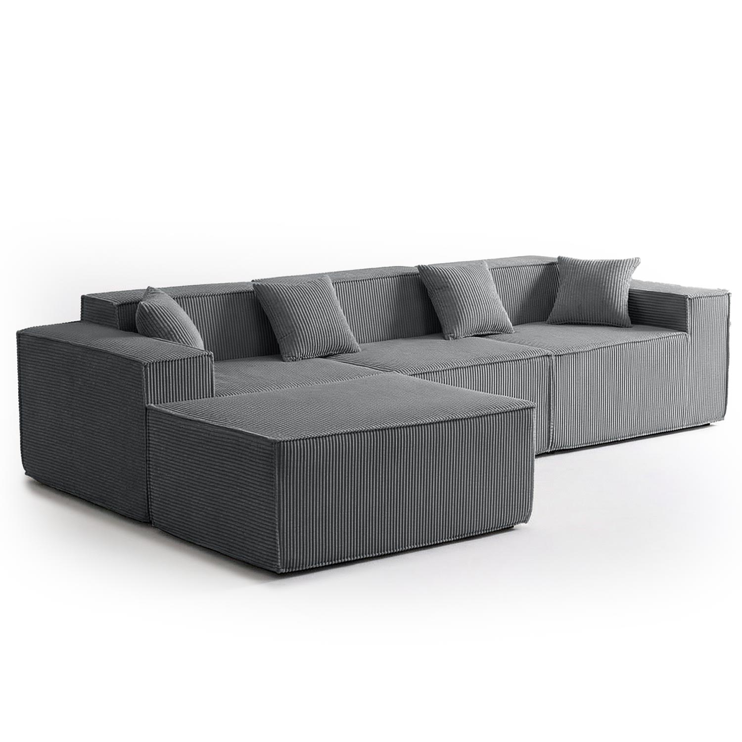 Canapé modulable en angle avec pouf Archiduc Velours côtelé Gris foncé