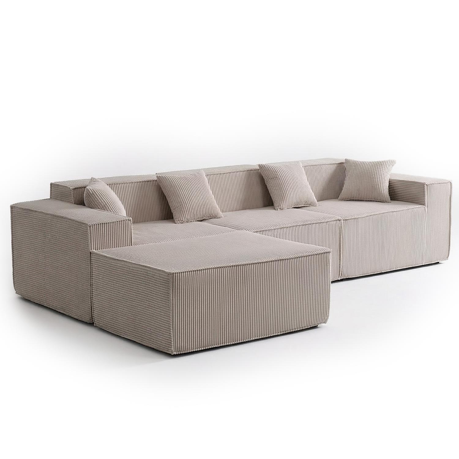 Canapé modulable en angle avec pouf Archiduc Velours côtelé Taupe