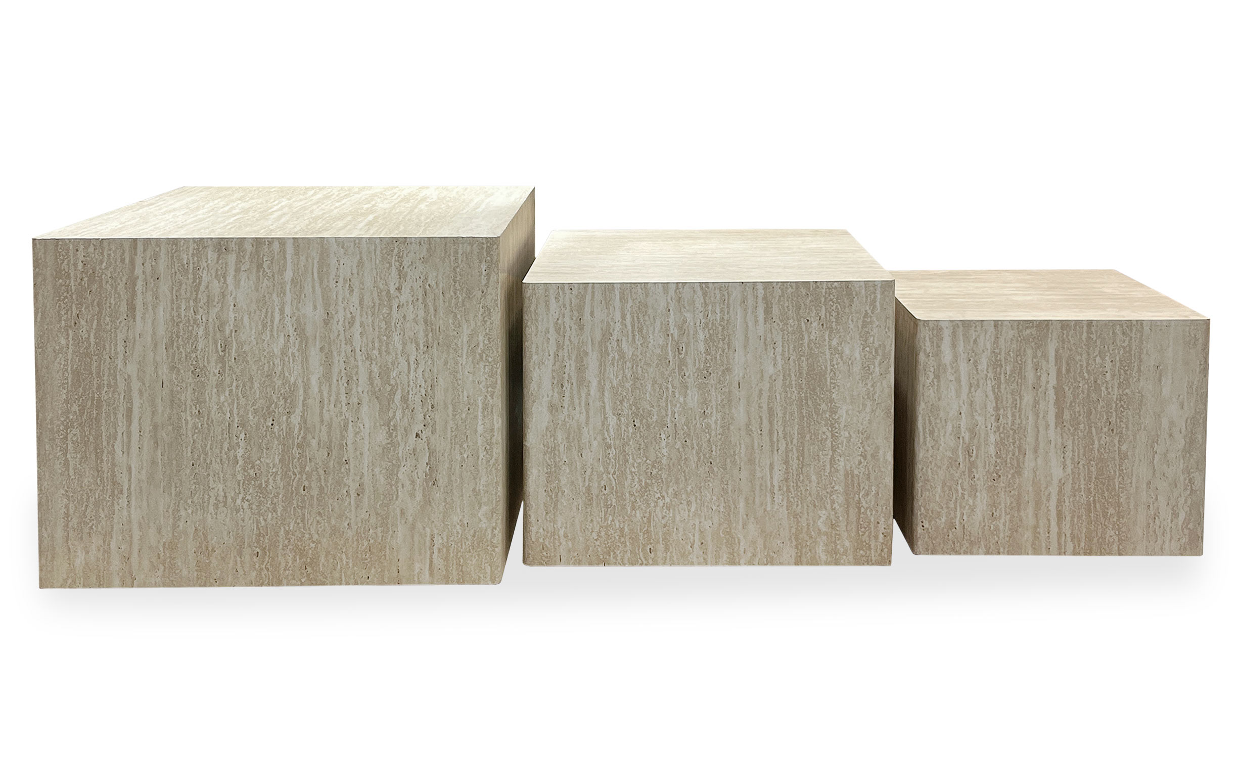 Lot de 3 tables basses Balkor Effet Travertin Beige