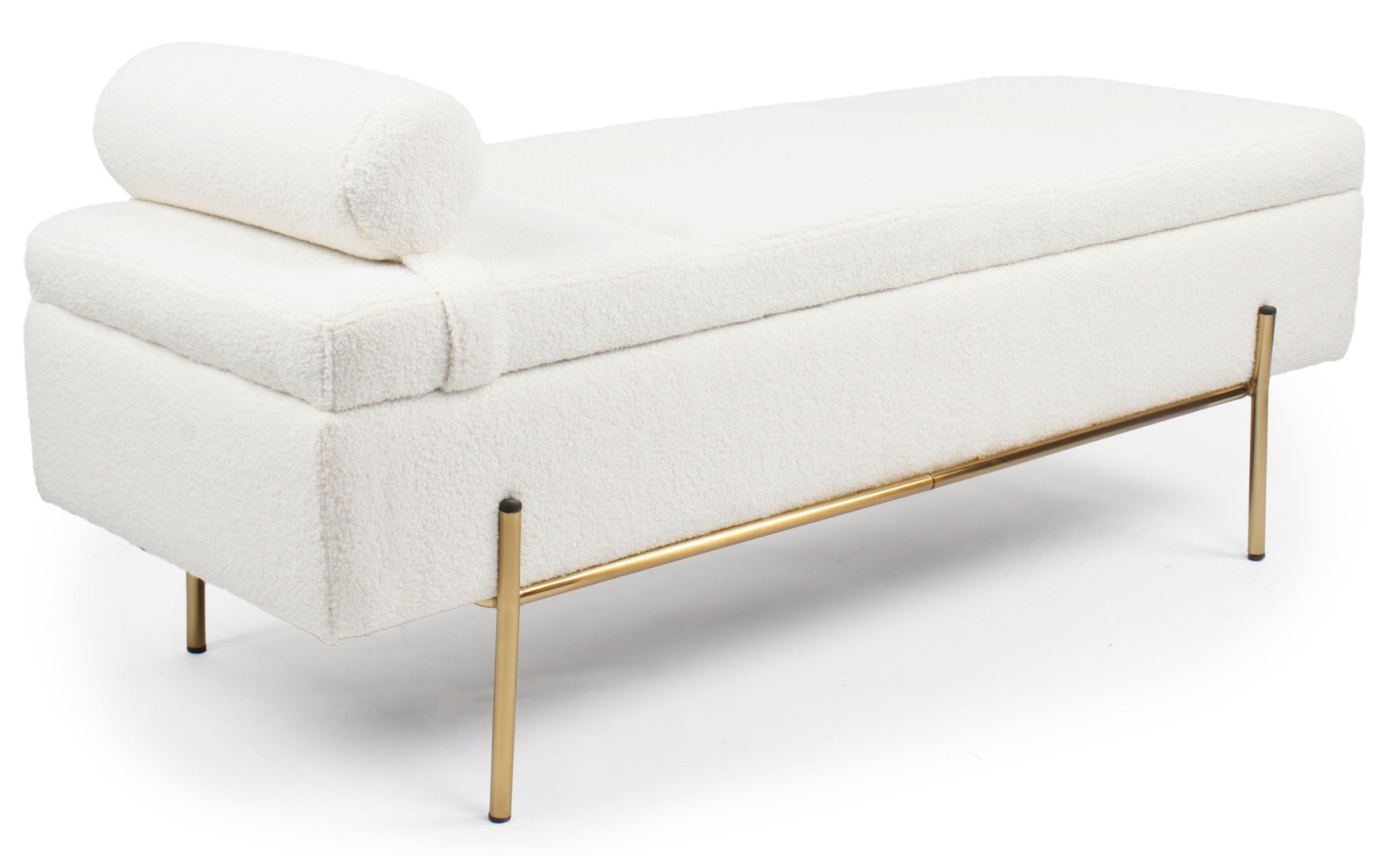 Banquette-coffre moderne Hepburn L140cm Tissu bouclette Blanc