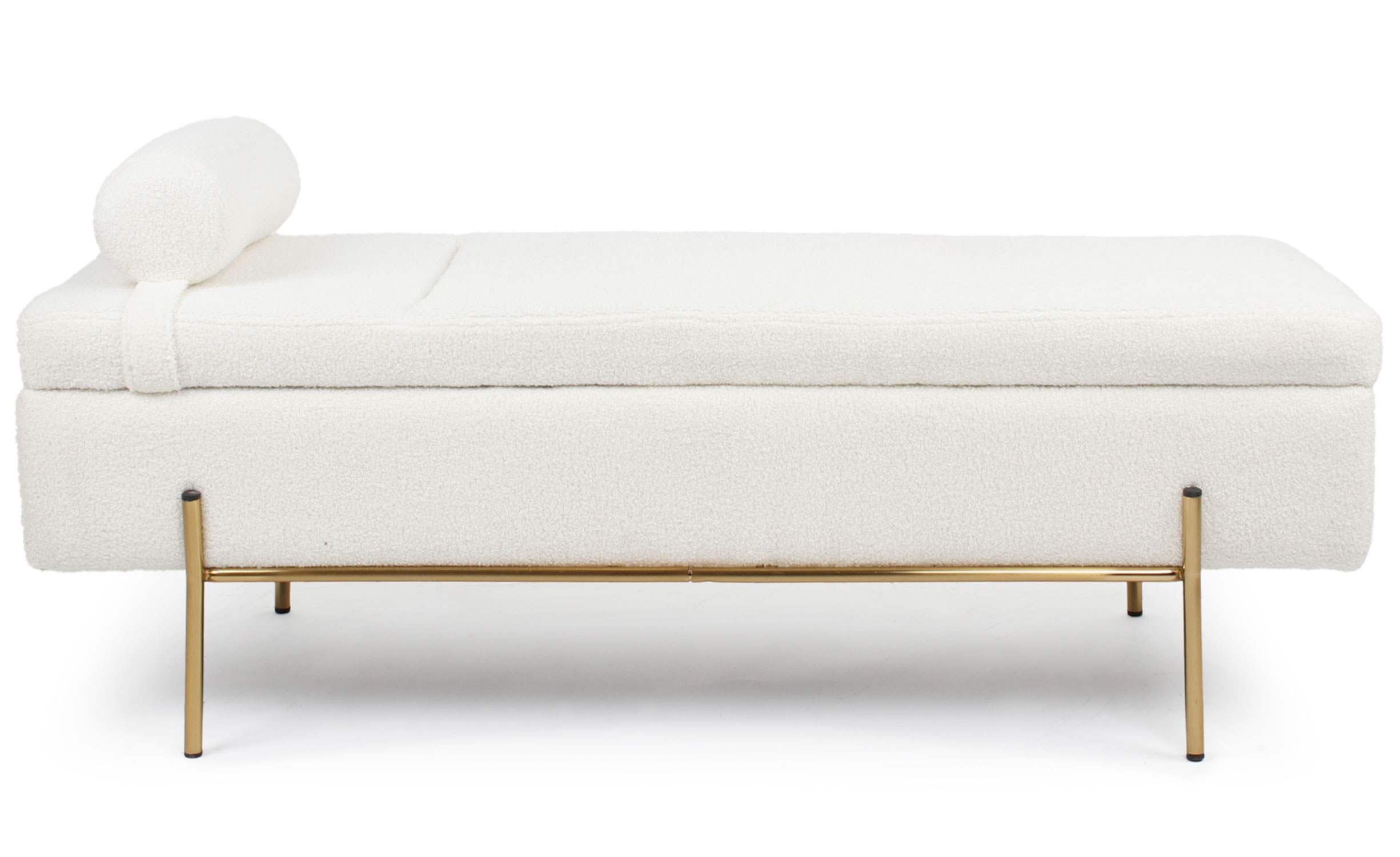 Banquette-coffre moderne Hepburn L140cm Tissu bouclette Blanc