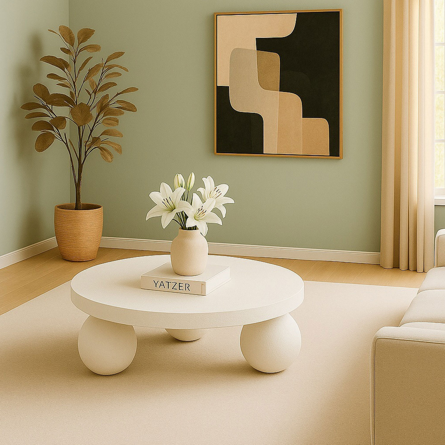 Table basse contemporaine design rond Bonnie L100cm texture minérale Blanc