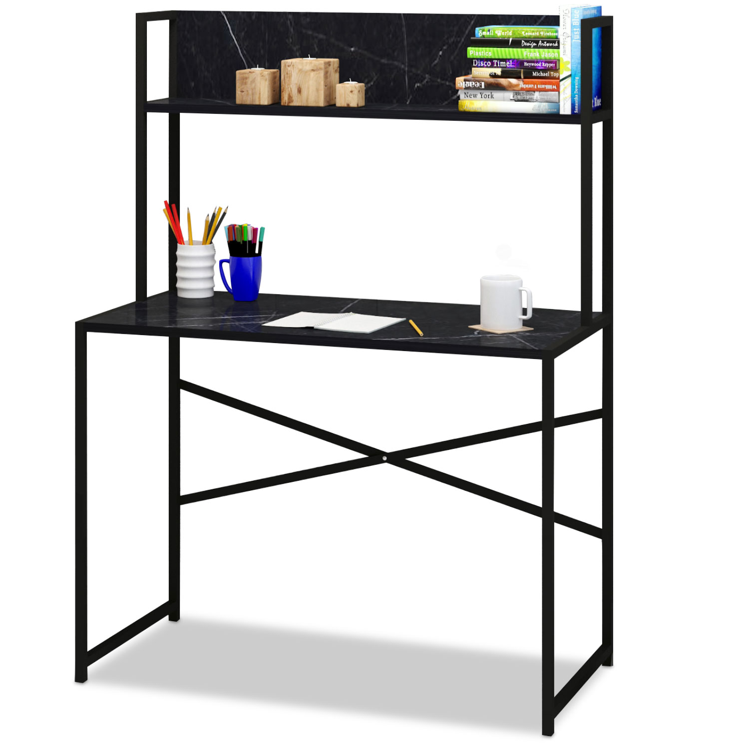 Bureau avec étagère style industriel Buzelin L100xP50cm Noir