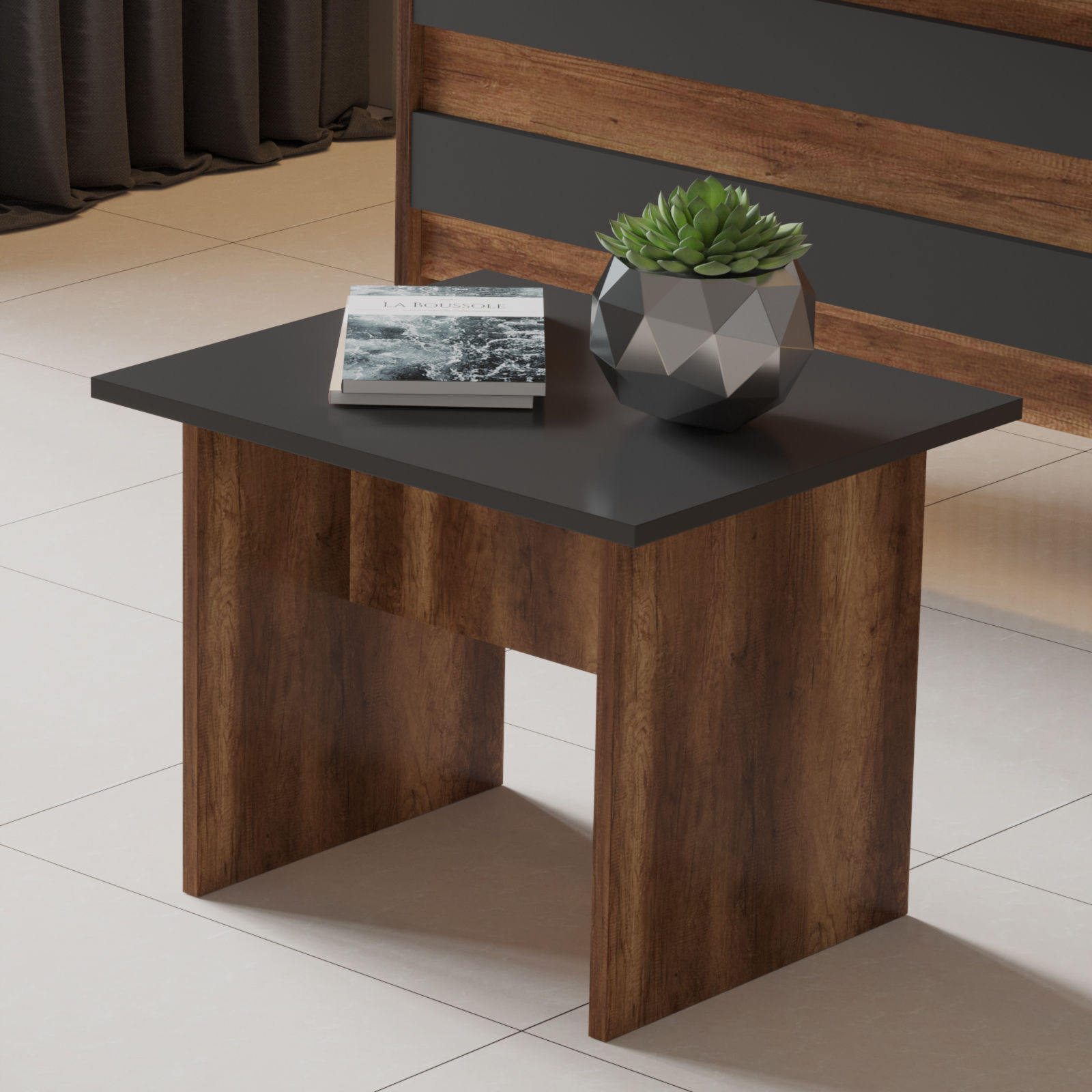 Bureau, armoire, commode et table basse Busymo Chêne foncé et Noir