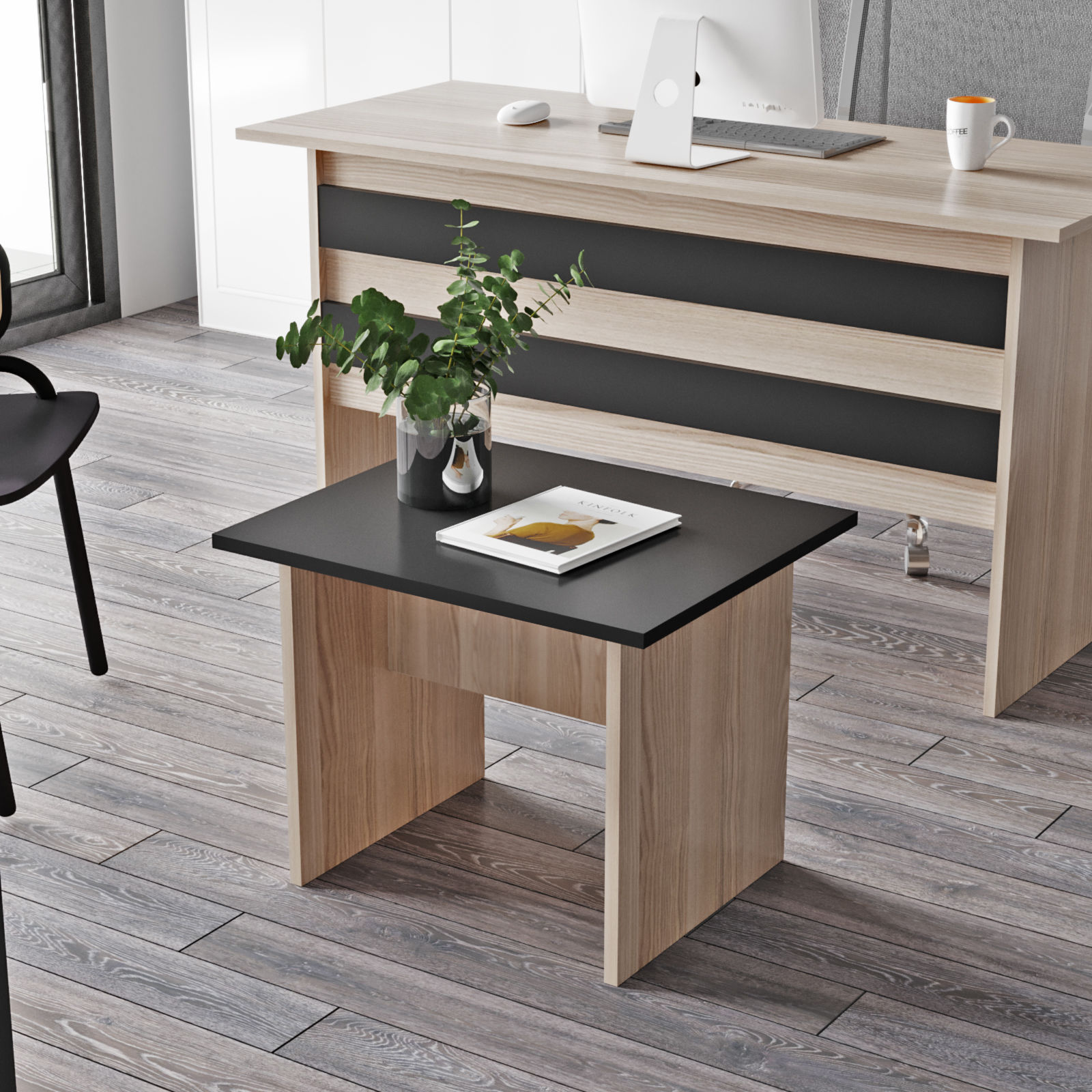 Bureau, armoire, commode et table basse Busymo Chêne clair et Noir