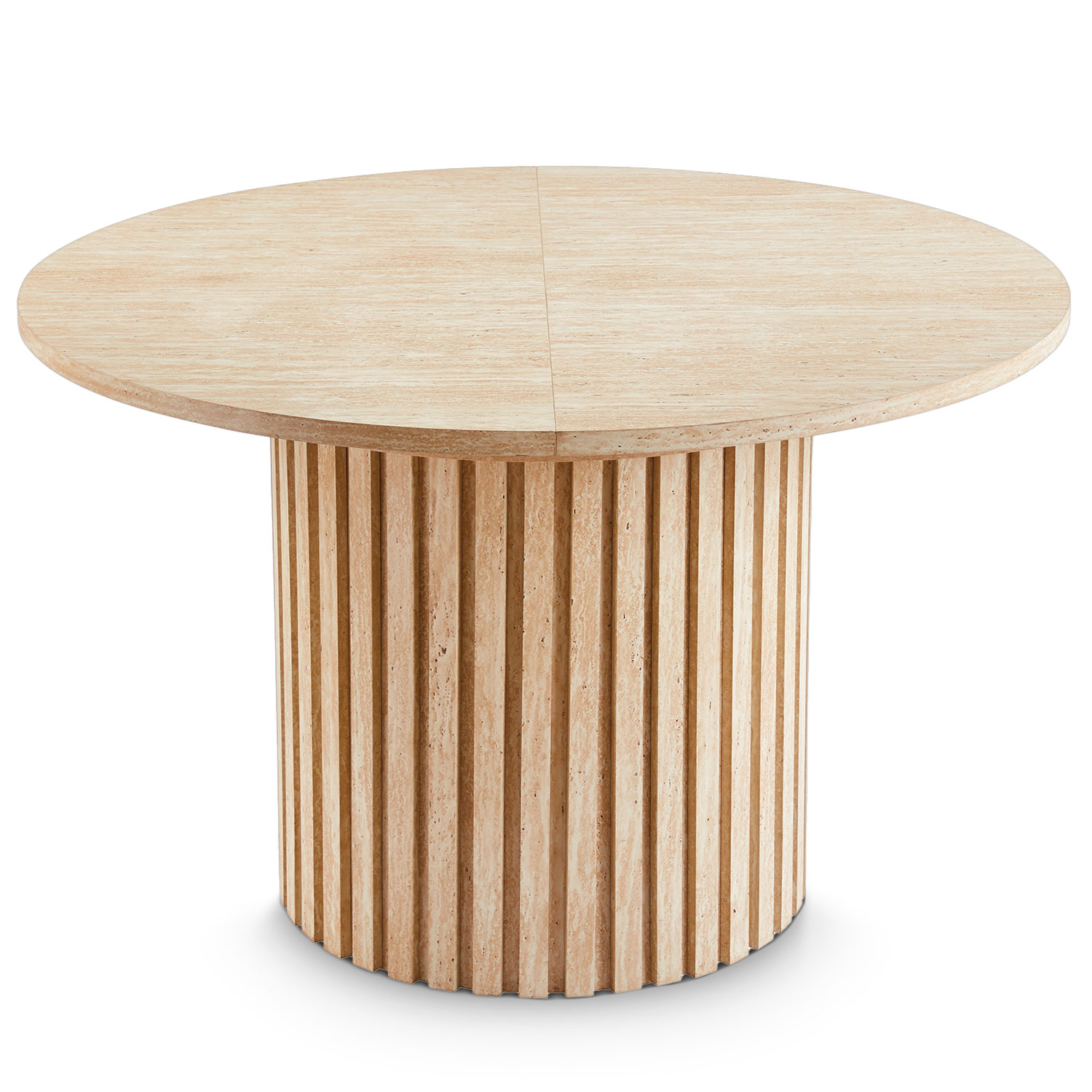 Table ronde extensible pied central style colonne Burkina 120-160cm Effet travertin Beige