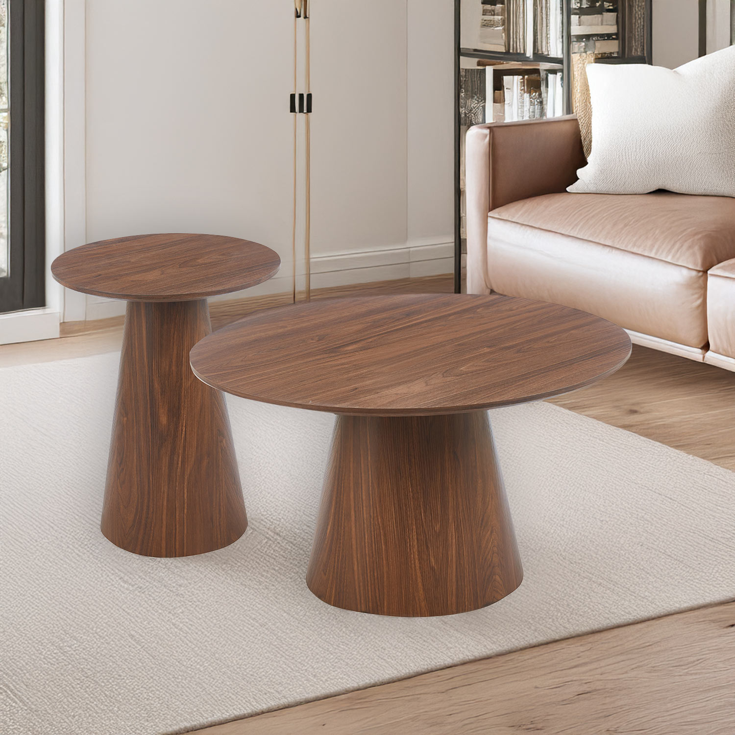 Ensemble de 2 tables basses rondes Callie Bois noisette