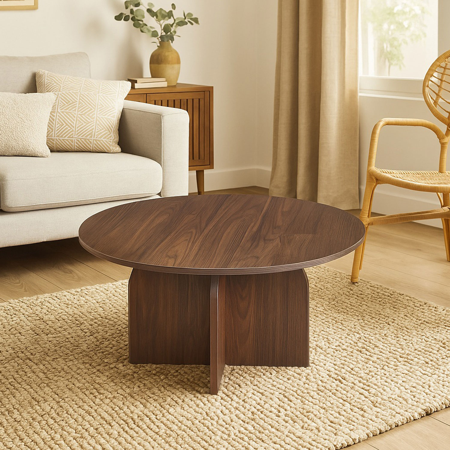 Table basse ronde élégante 80cm Calyptus Bois foncé